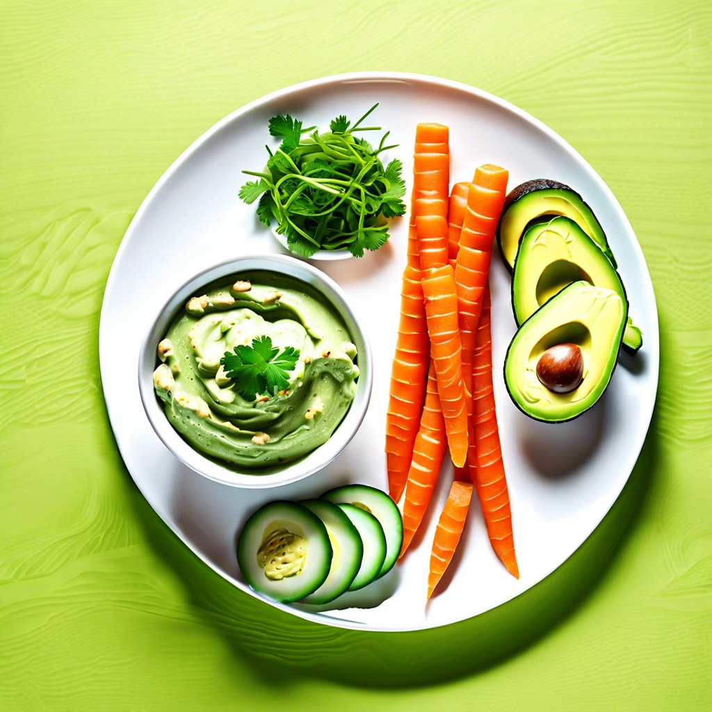 carrot and cucumber sticks with avocado dip