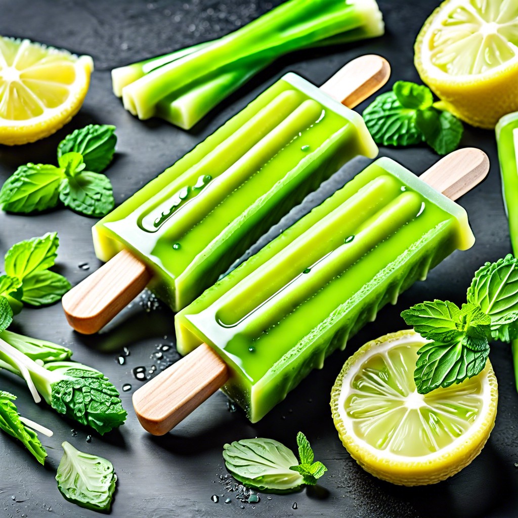 celery juice popsicles with lemon and mint