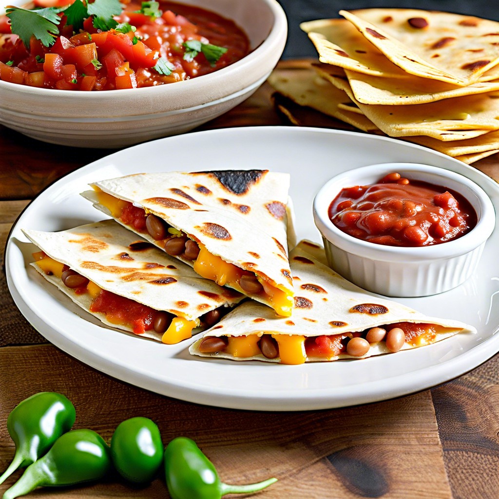 cheese and bean quesadillas with salsa