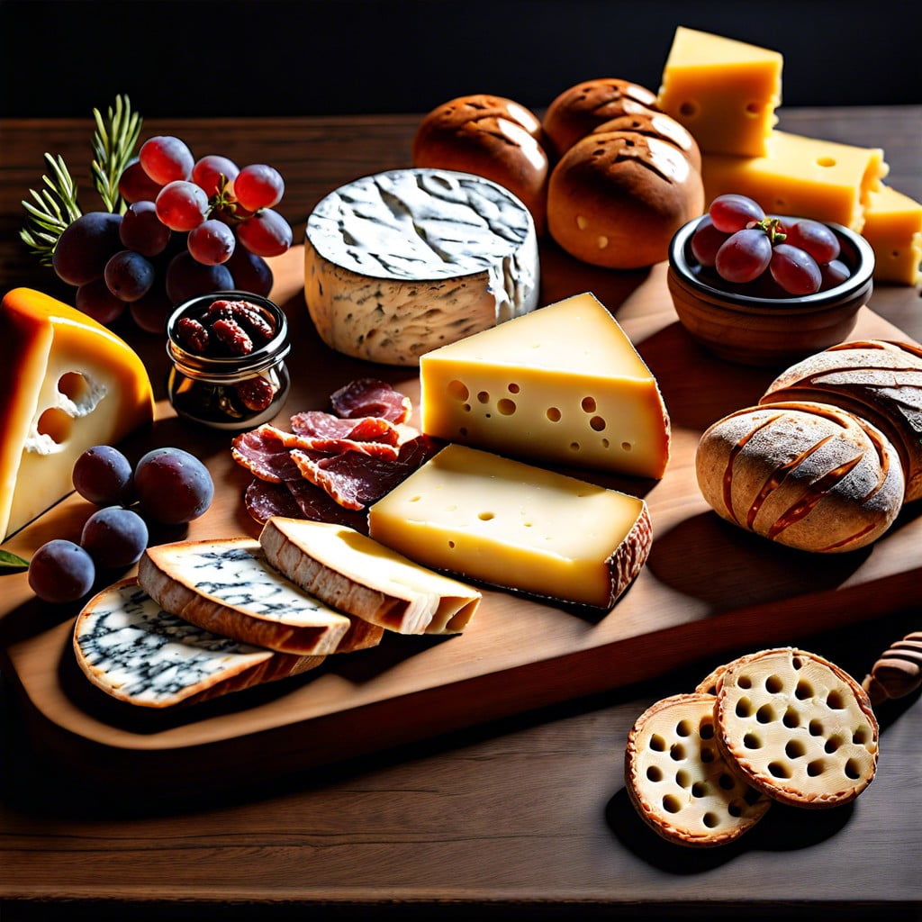 cheese and charcuterie board with artisanal breads