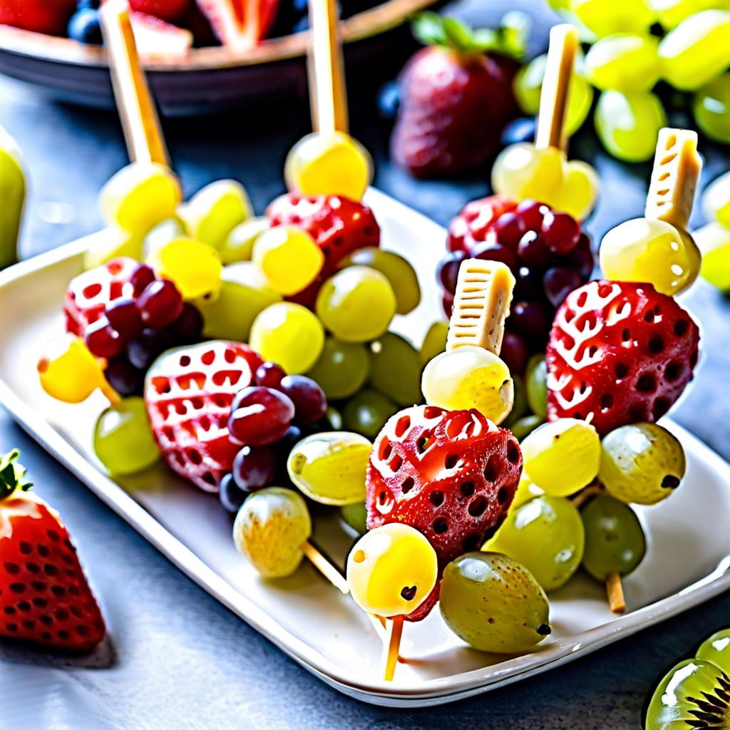 cheese and fruit kabobs with grapes and strawberries