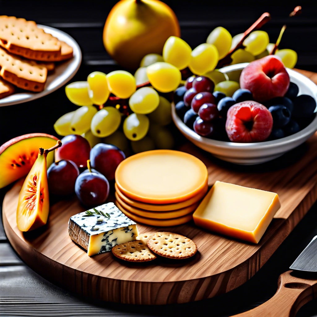 cheese and fruit plate with crackers