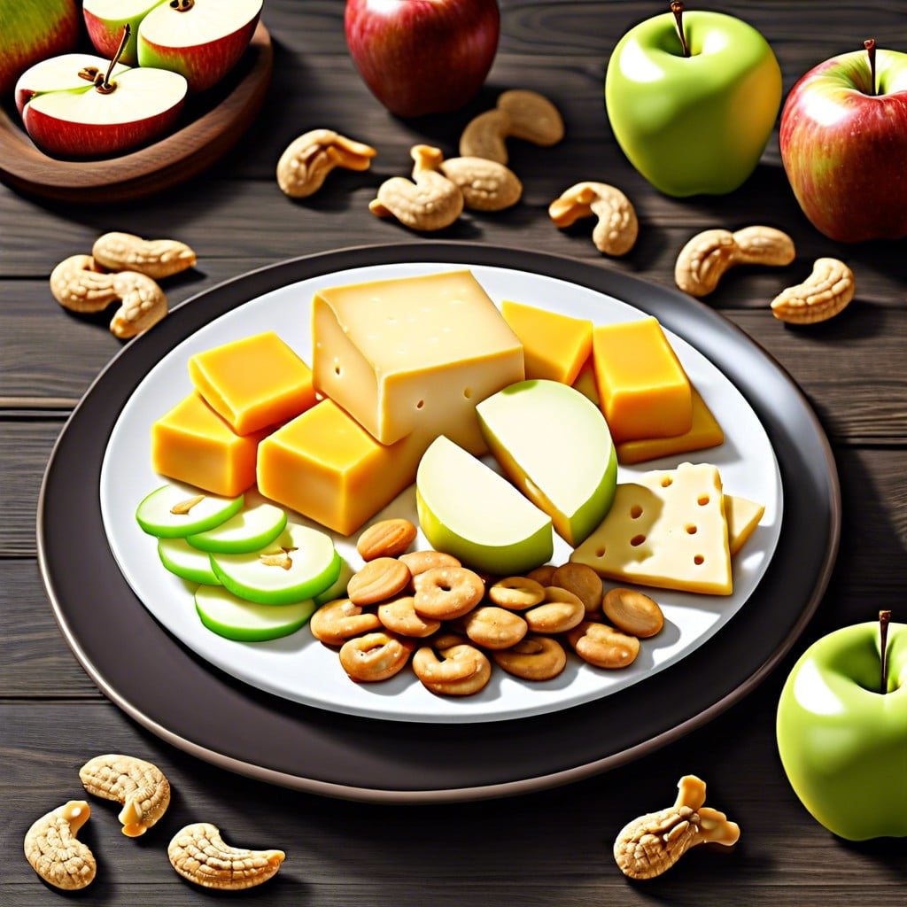 cheesy bites mini cheese crackers cashews and apple slices