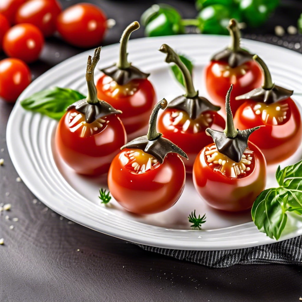 cherry tomatoes filled with cottage cheese and herbs