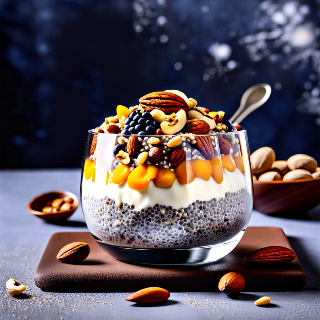 chia pudding topped with nuts