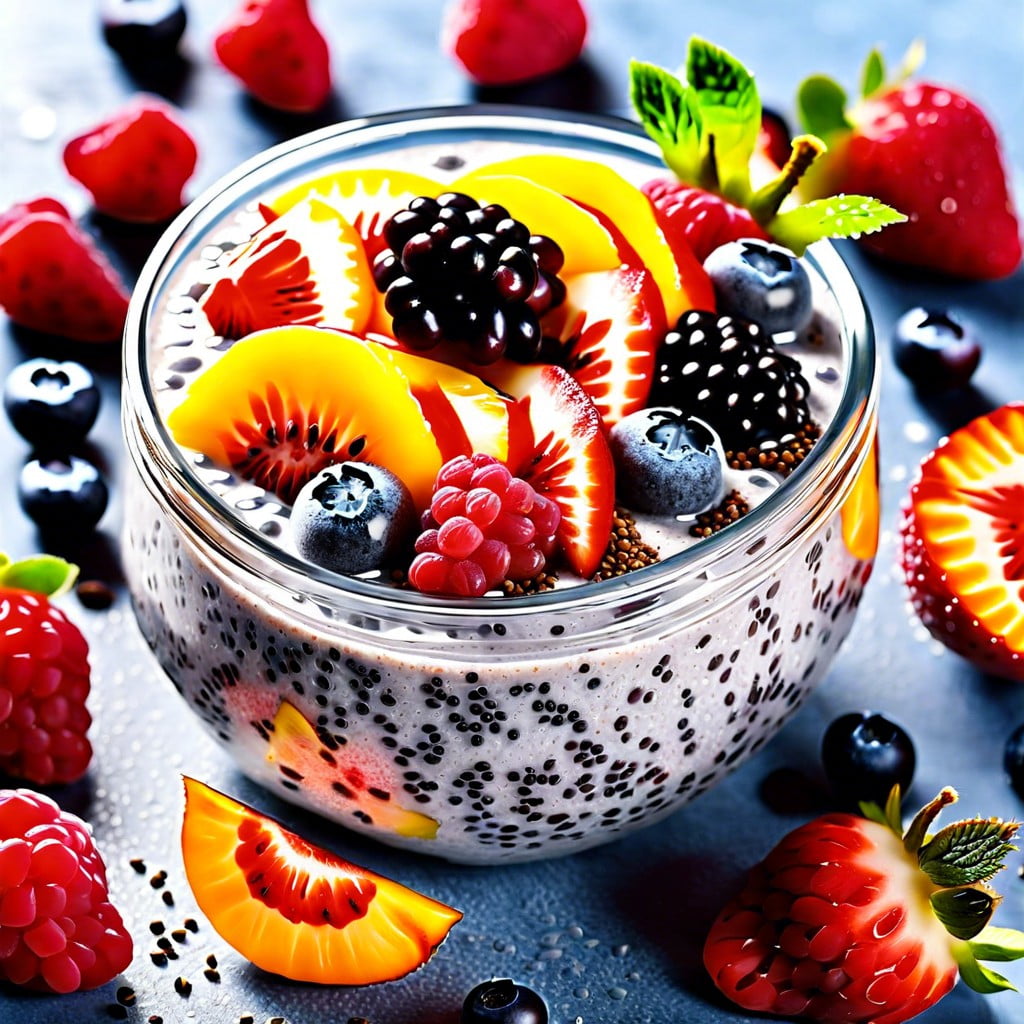 chia seed pudding topped with fresh fruit