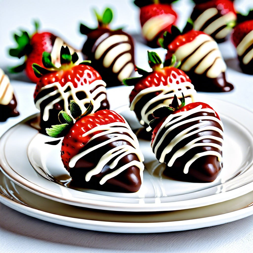 chocolate dipped strawberries with white chocolate drizzles