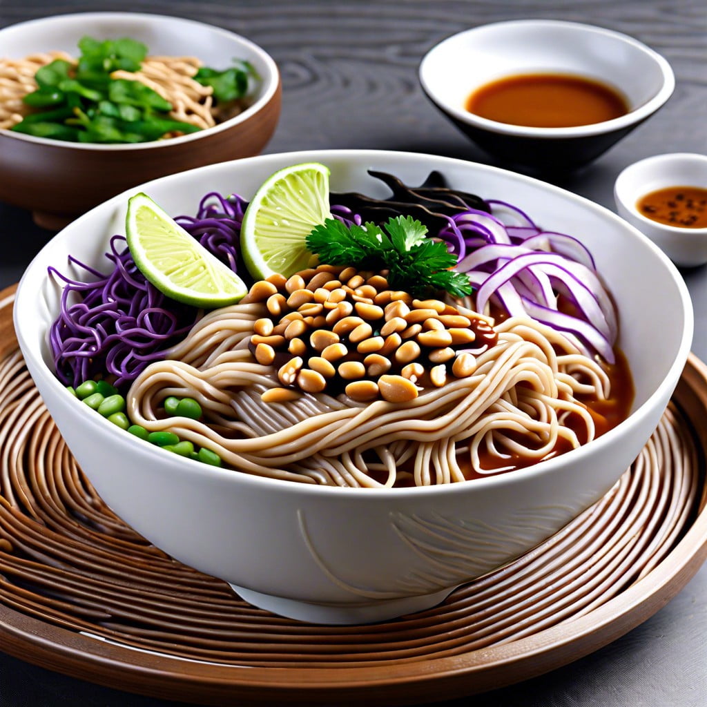 cold soba noodle bowl with peanut sauce