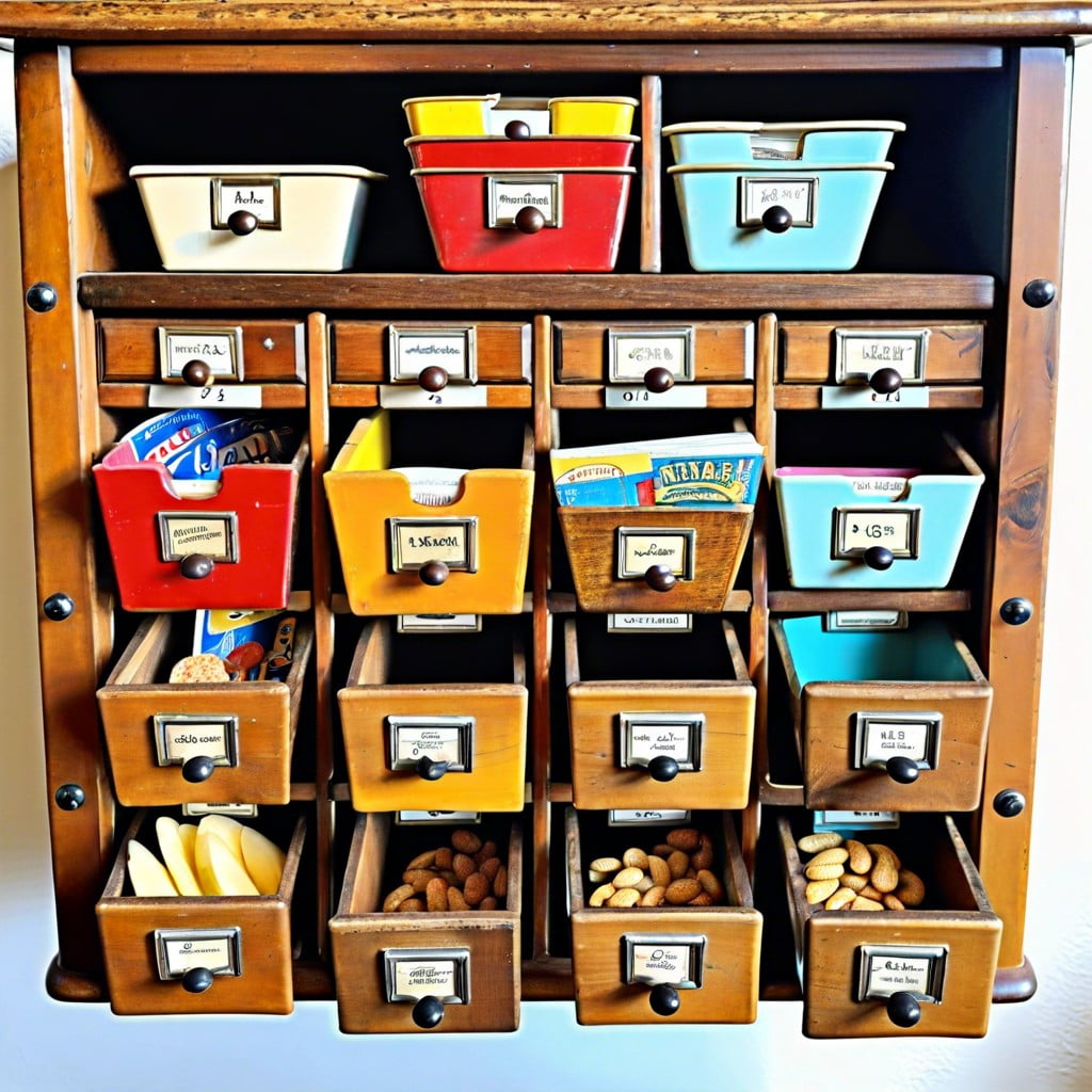 convert an old library card catalog into a snack organizer