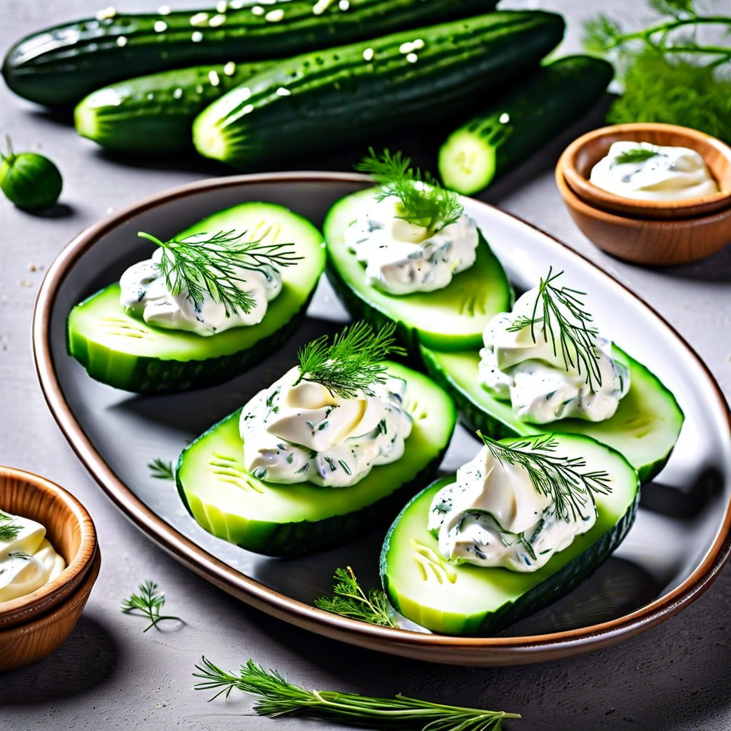 cucumber boats stuffed with cream cheese and dill