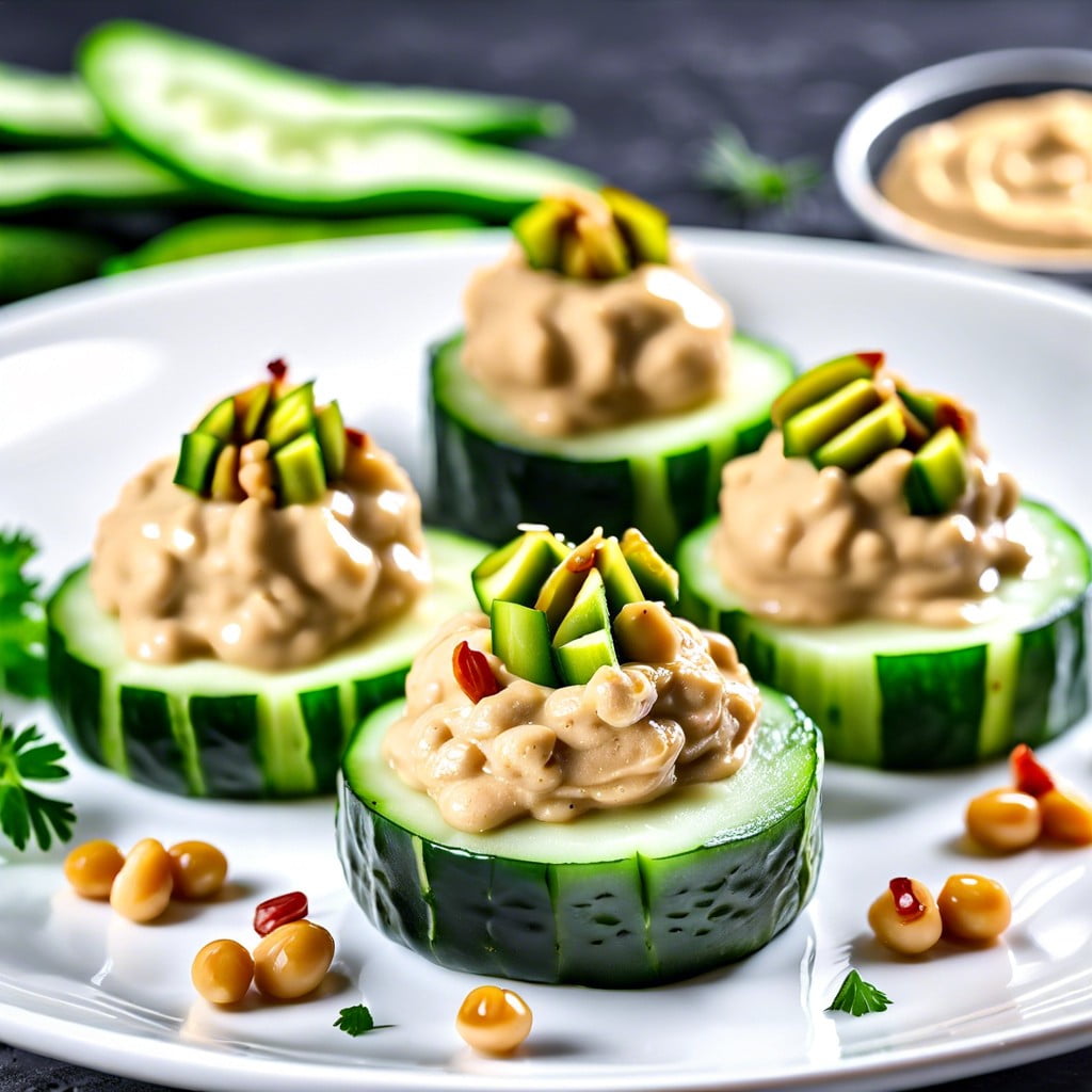 cucumber rounds topped with hummus