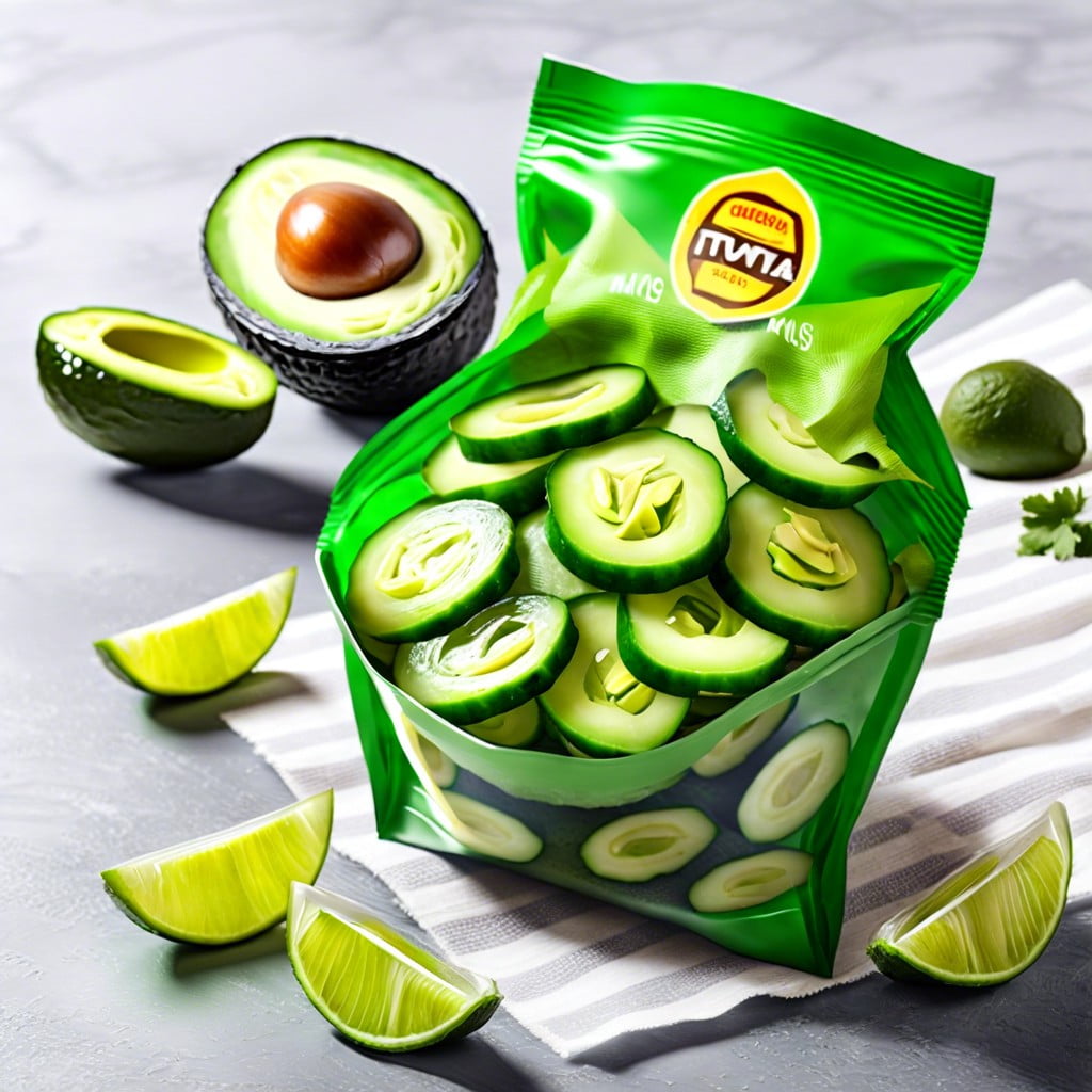 cucumber slices and guacamole