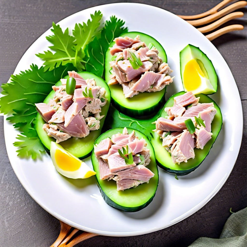 cucumber slices topped with tuna salad