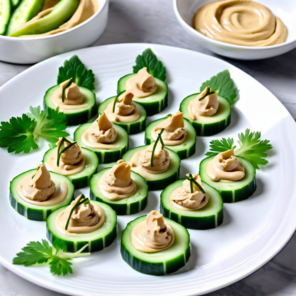 cucumber slices with hummus