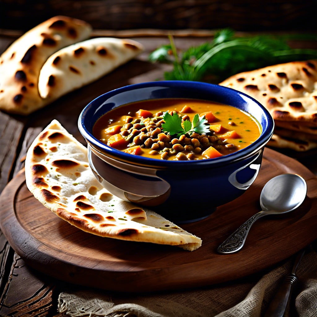 curried lentil soup with naan bread