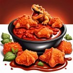 dino nuggets on volcanic lava spicy tomato sauce