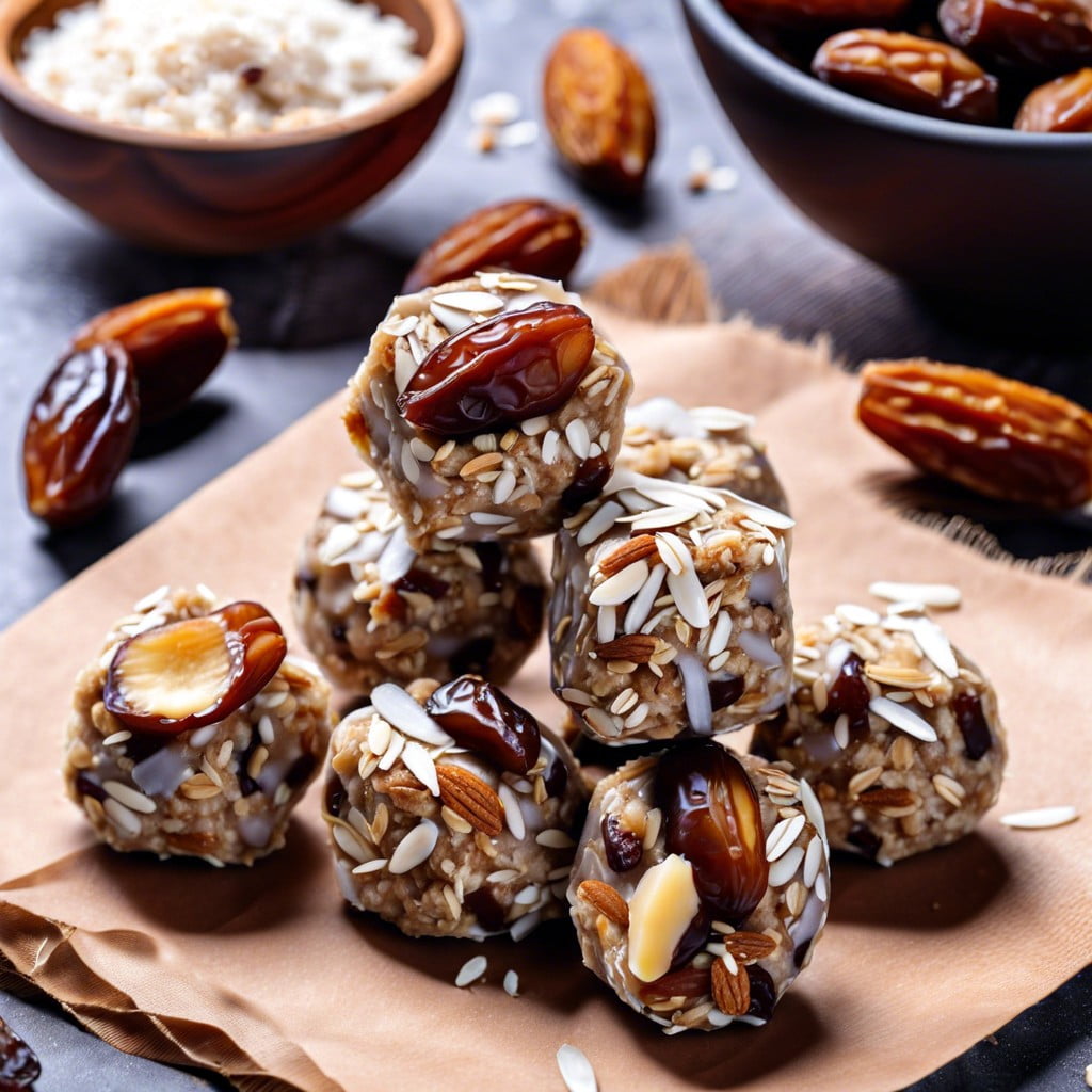 energy bites dates nuts oats and coconut flakes