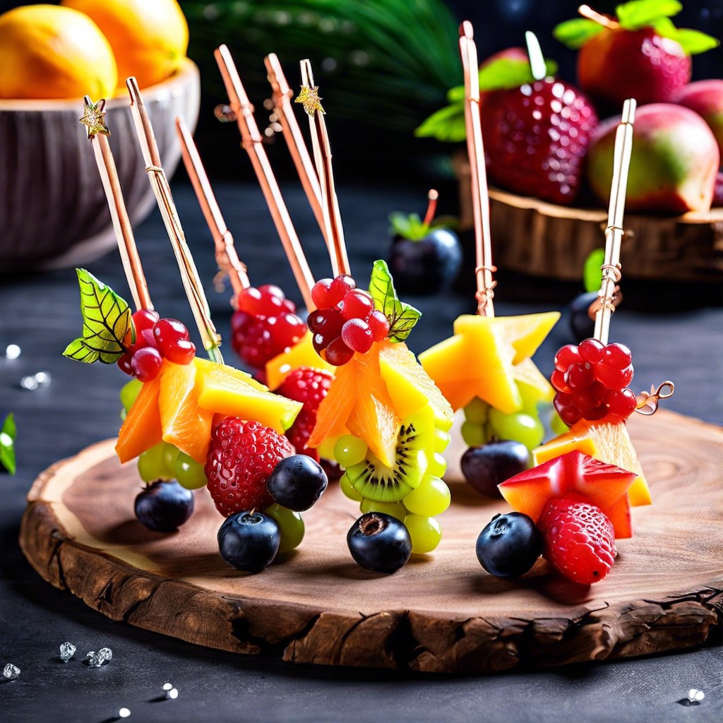 fairy tale fruit wands fruit pieces on skewer tips