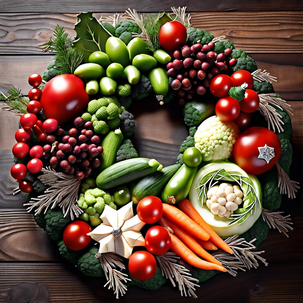 festive veggie platter arrange in the shape of a wreath
