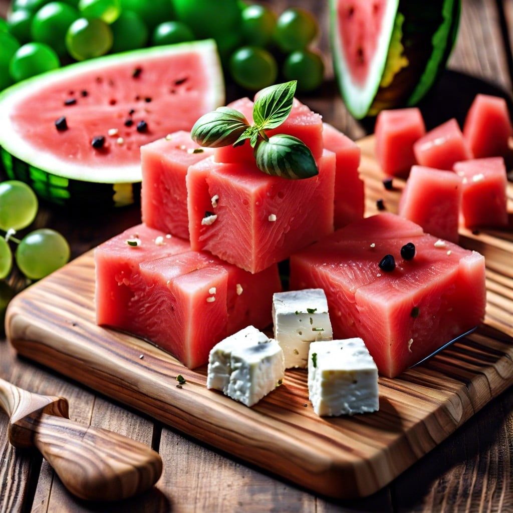 feta cheese and watermelon cubes