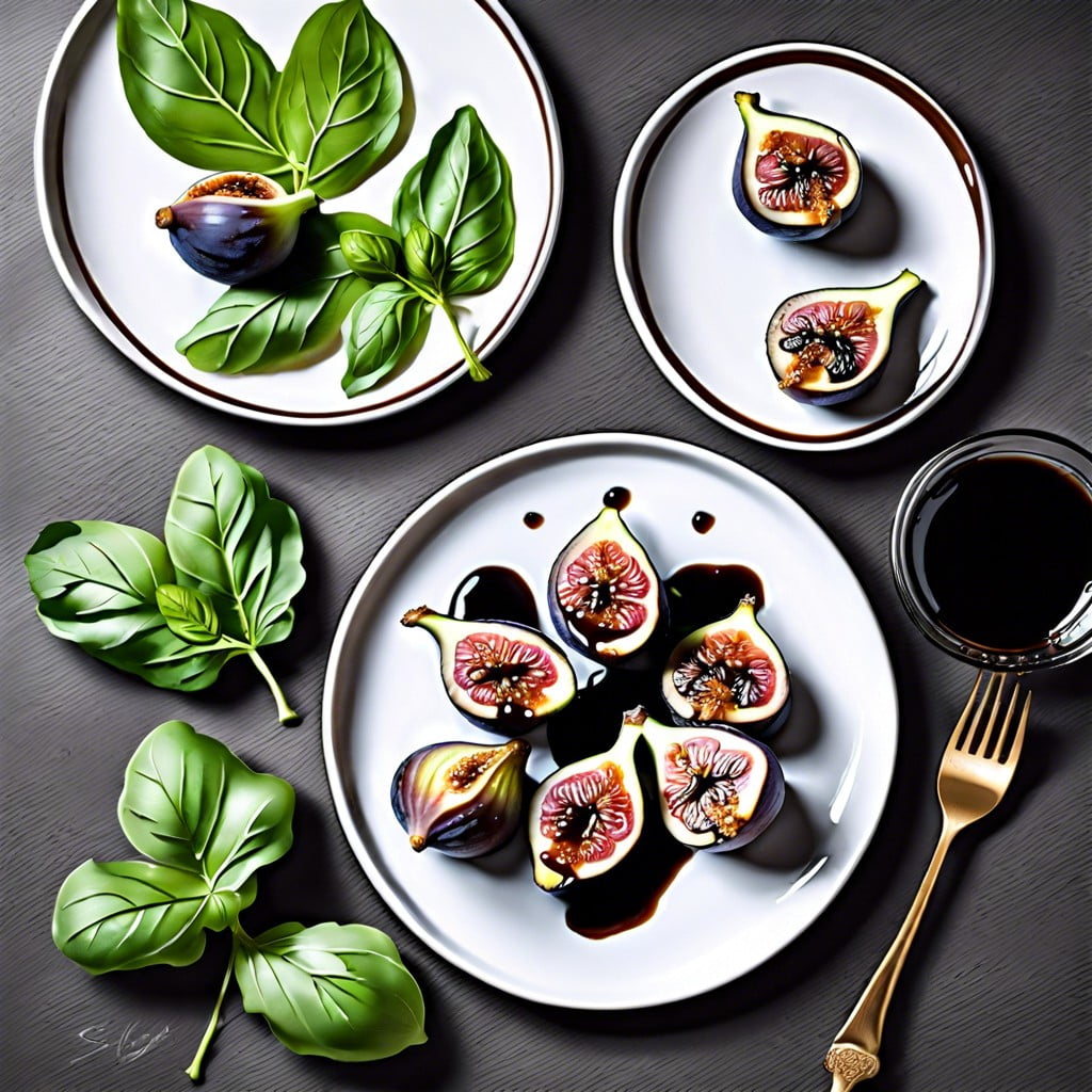 fresh figs with basil and balsamic drizzle