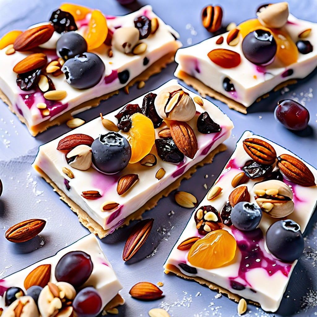 frozen yogurt bark with mixed nuts and dried fruits