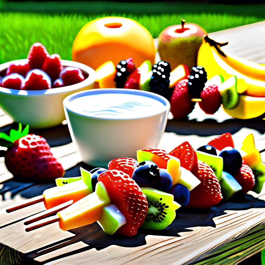 fruit kabobs with yogurt dip