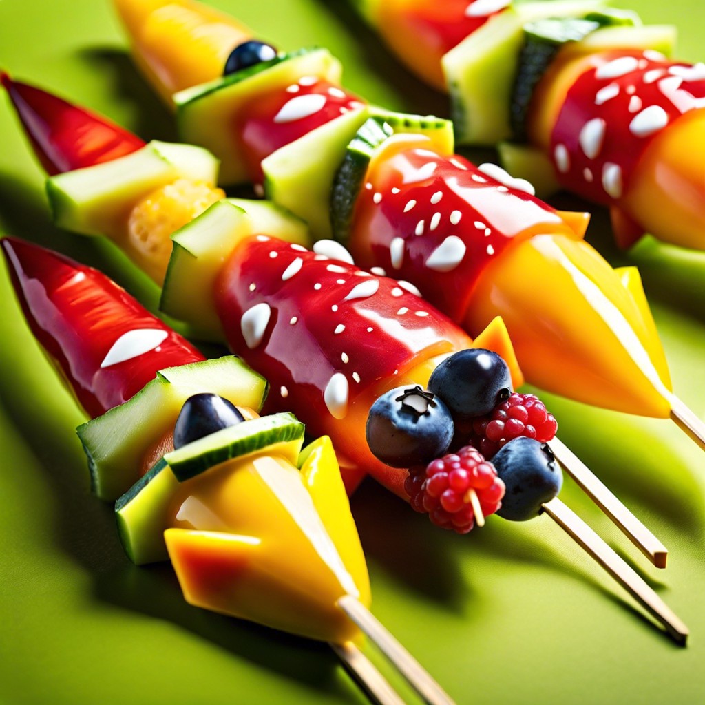 fruit rockets skewered berries and melon in the shape of a rocket