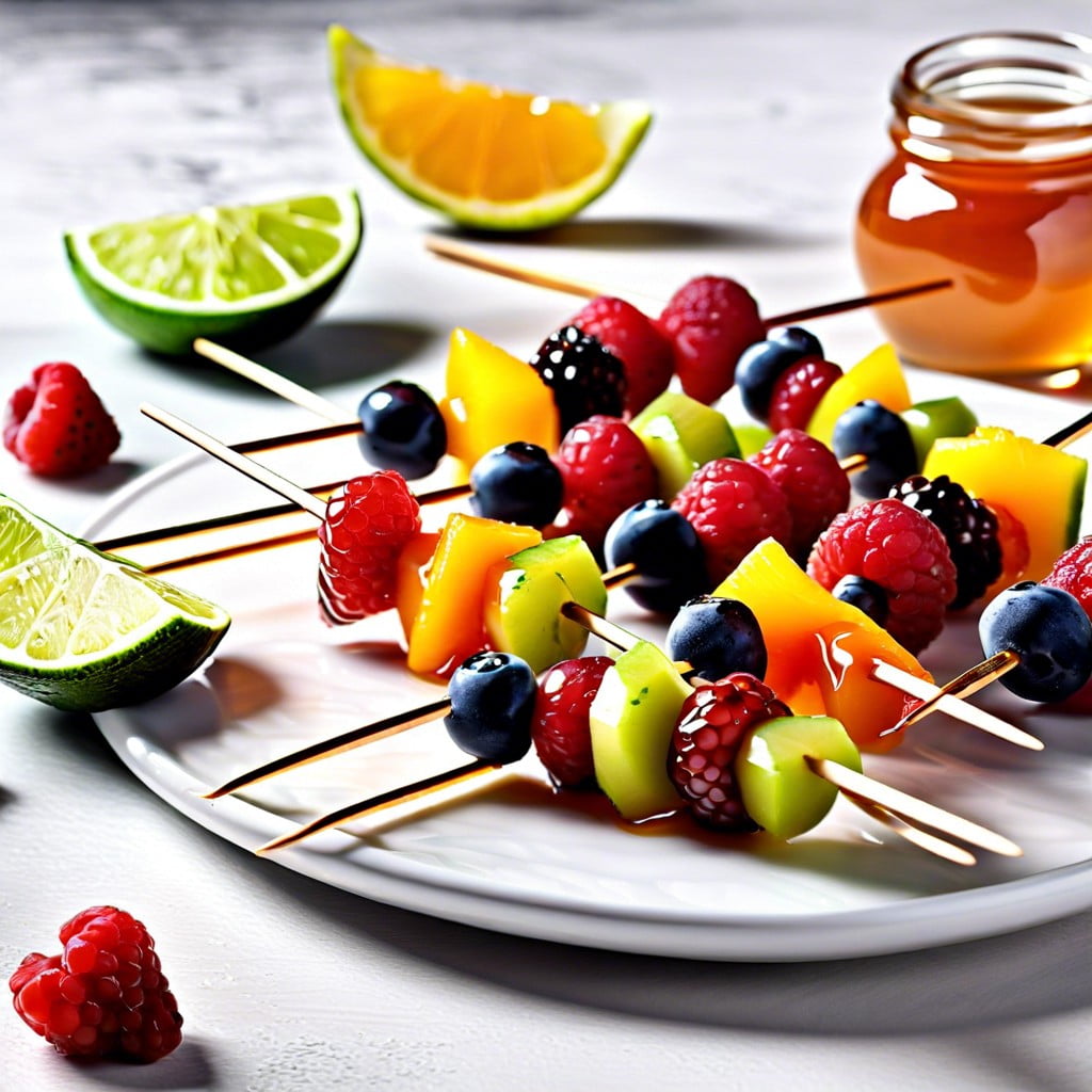 fruit skewers with honey lime drizzle