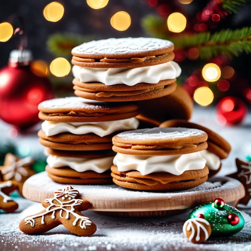 gingerbread cookie sandwiches with cream cheese filling