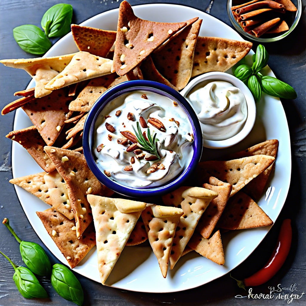 greek yogurt dip with spices and pita chips