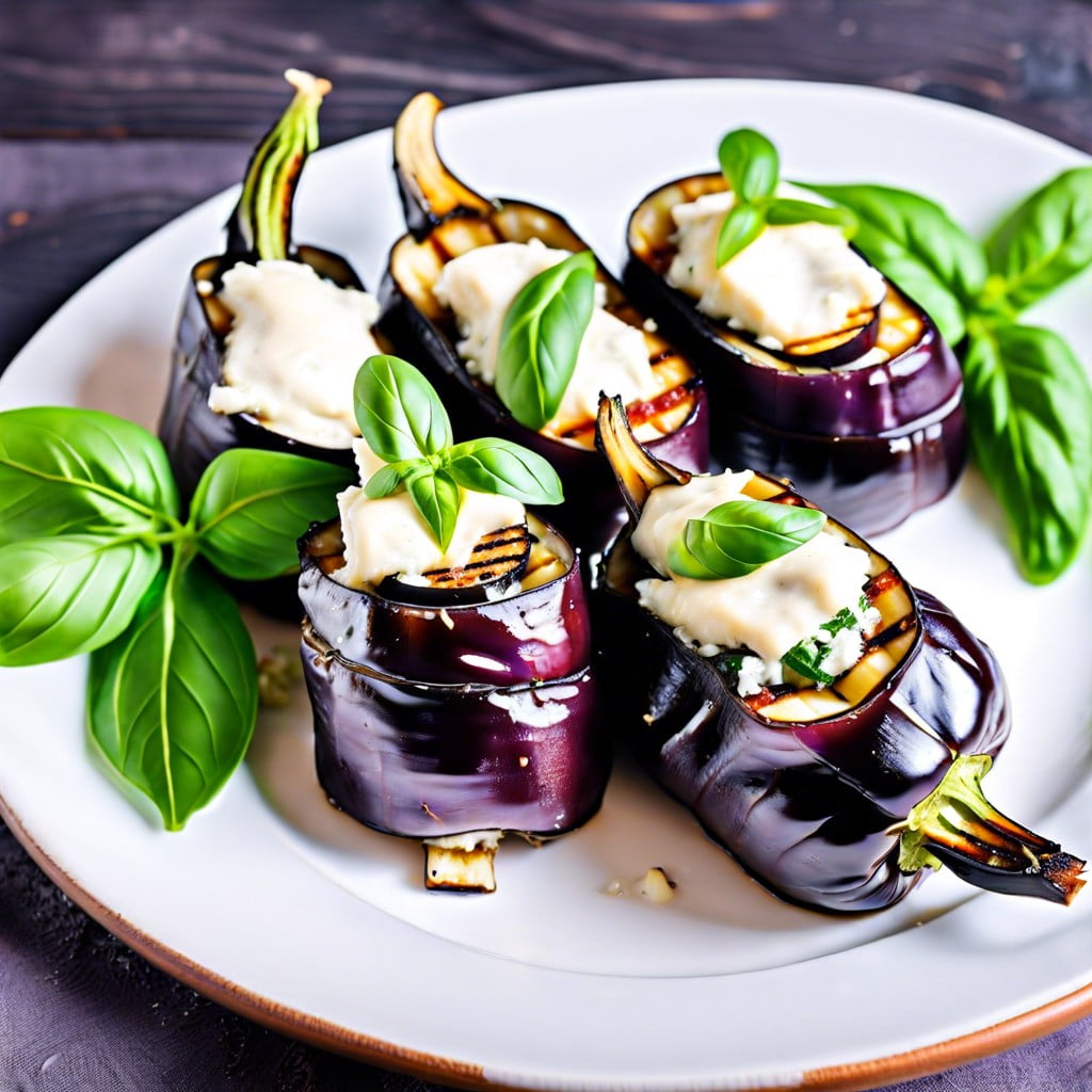 grilled eggplant rolls stuffed with ricotta and basil