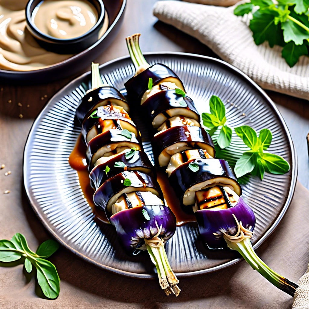grilled eggplant rolls with tahini