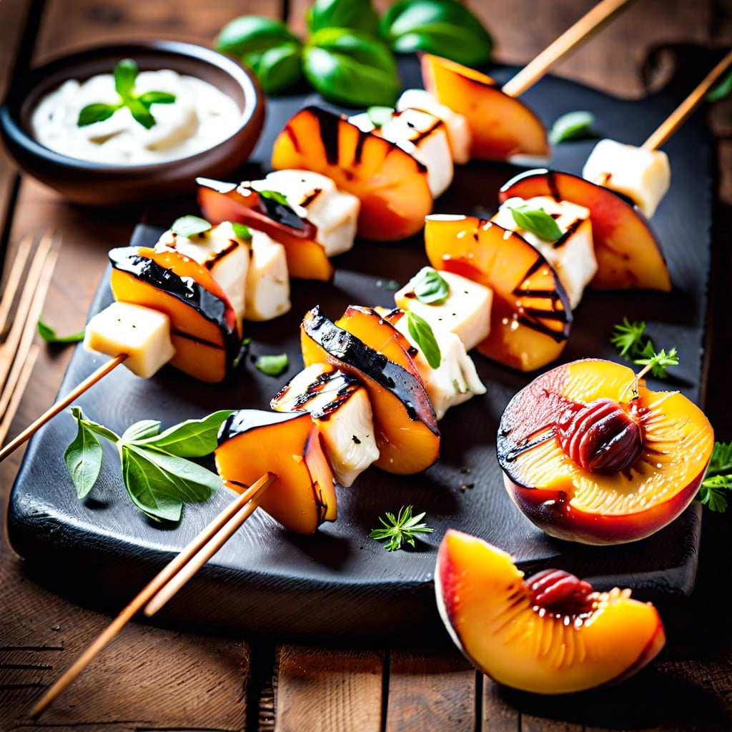 grilled halloumi and peach skewers