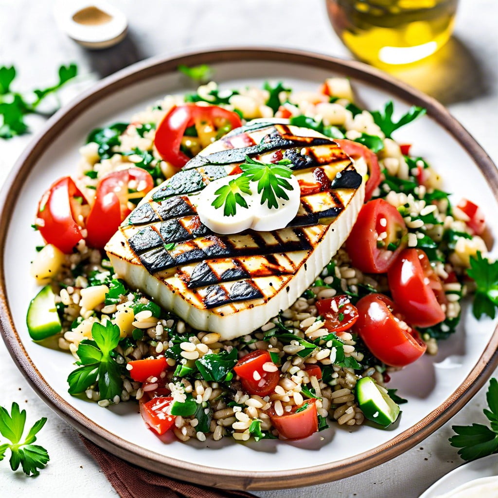 grilled halloumi with quinoa tabbouleh