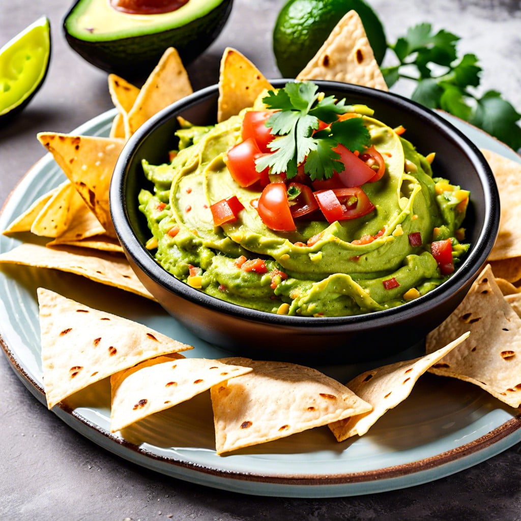guacamole with baked tortilla chips