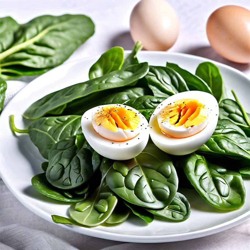 hard boiled eggs with spinach