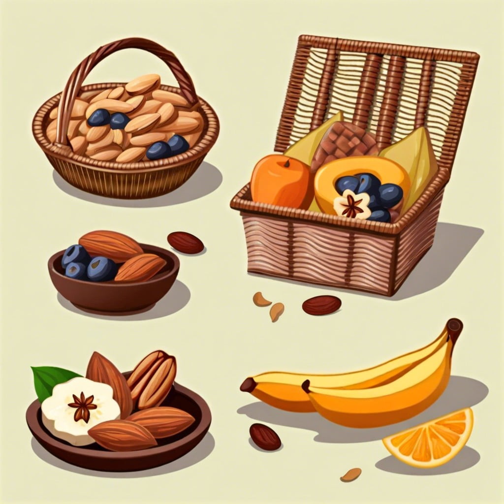 healthy snacks basket nuts dried fruits and organic bars