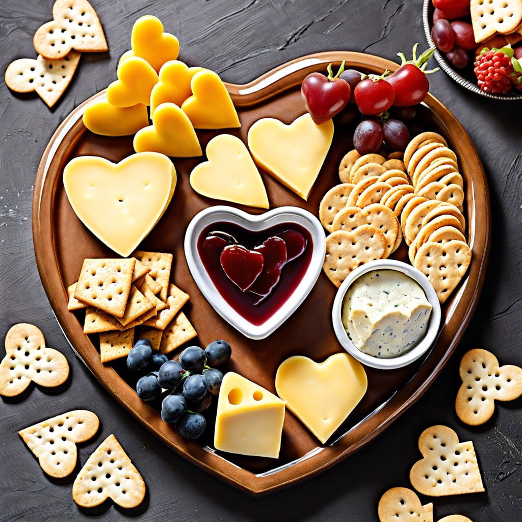 heart shaped cheese and crackers