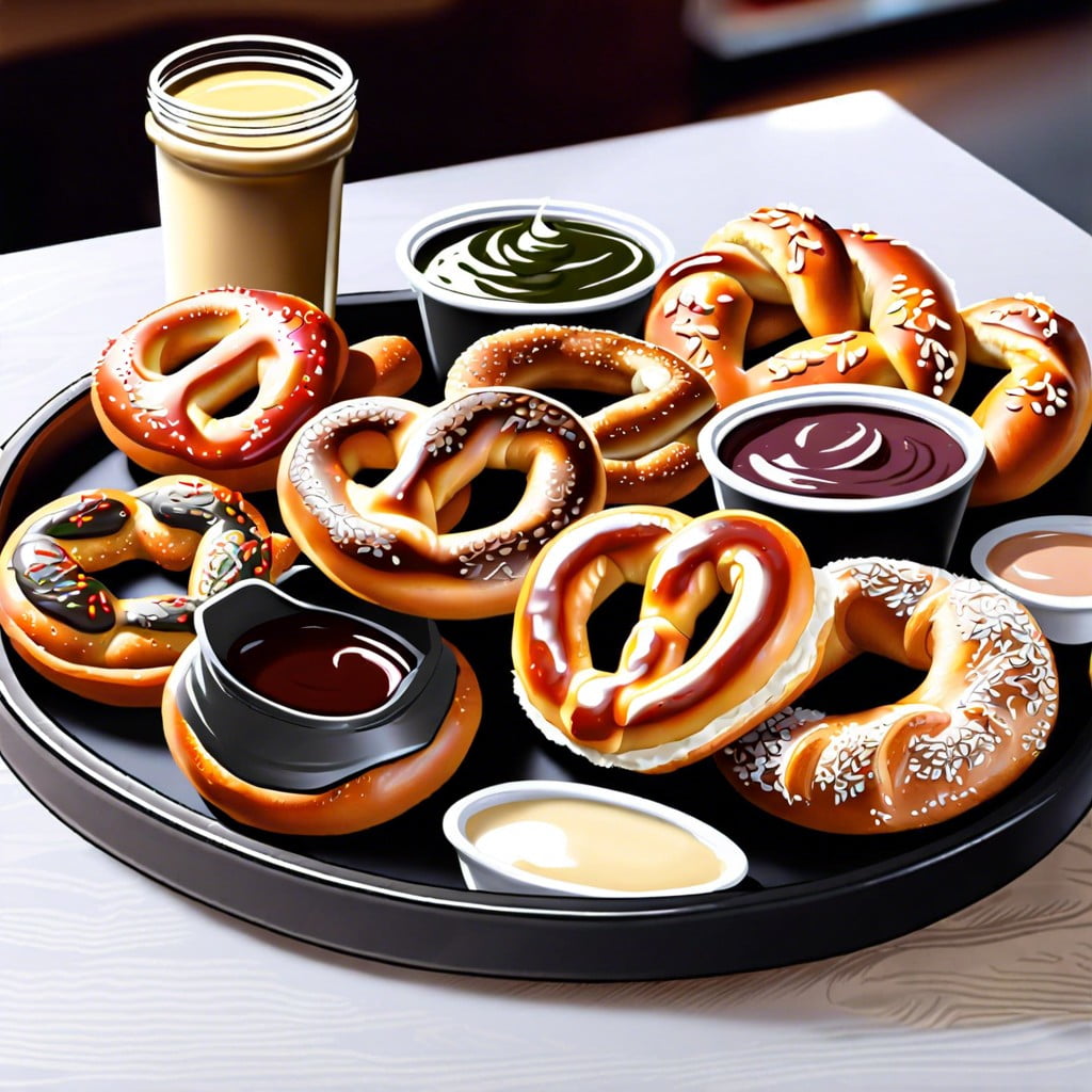homemade soft pretzels with dipping sauces