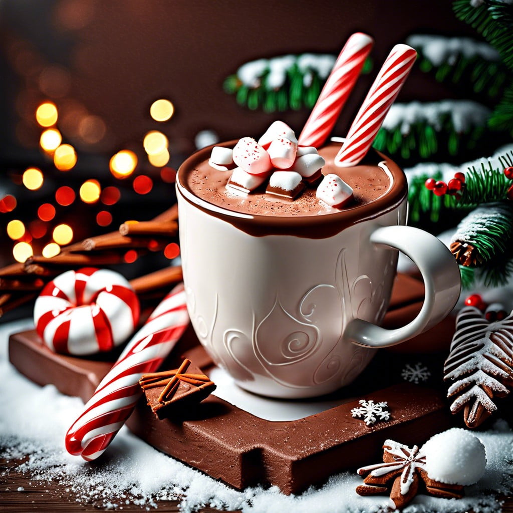 hot chocolate with peppermint sticks