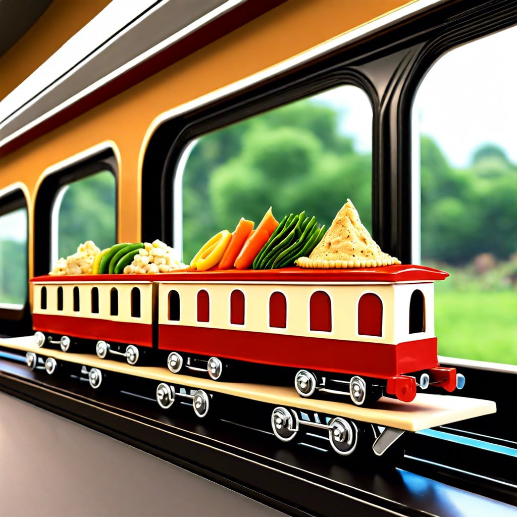 hummus and veggie train where the hummus is the engine and veggies are the carriages