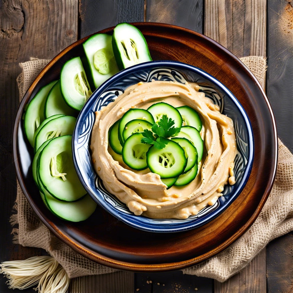 hummus with cucumber slices