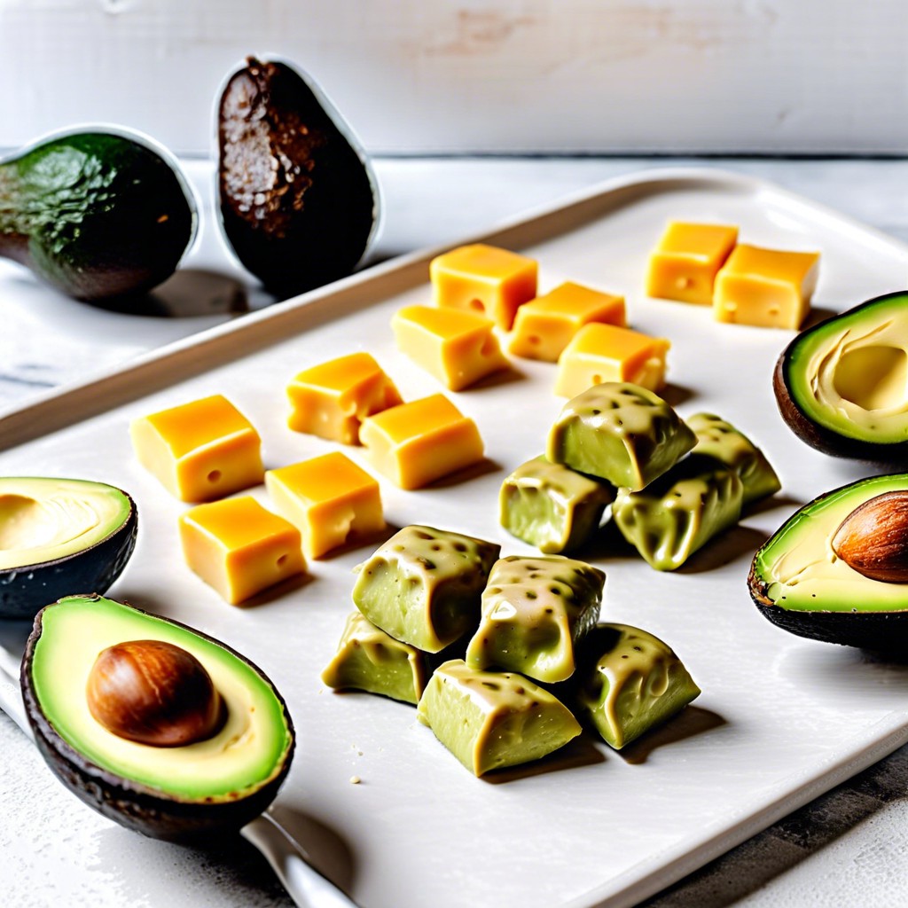 keto focused snacks with cheese bites and avocados