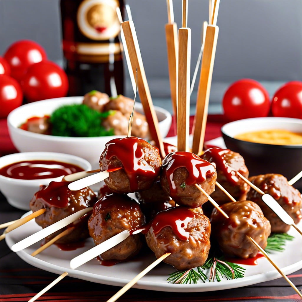 meatball skewers with dipping sauces
