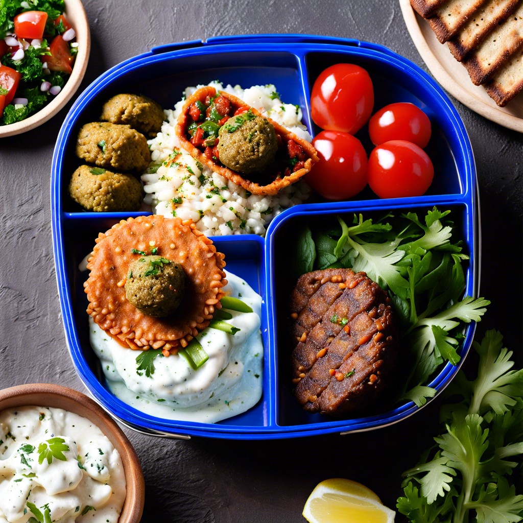 mediterranean bento falafel tabbouleh tzatziki and pita bread