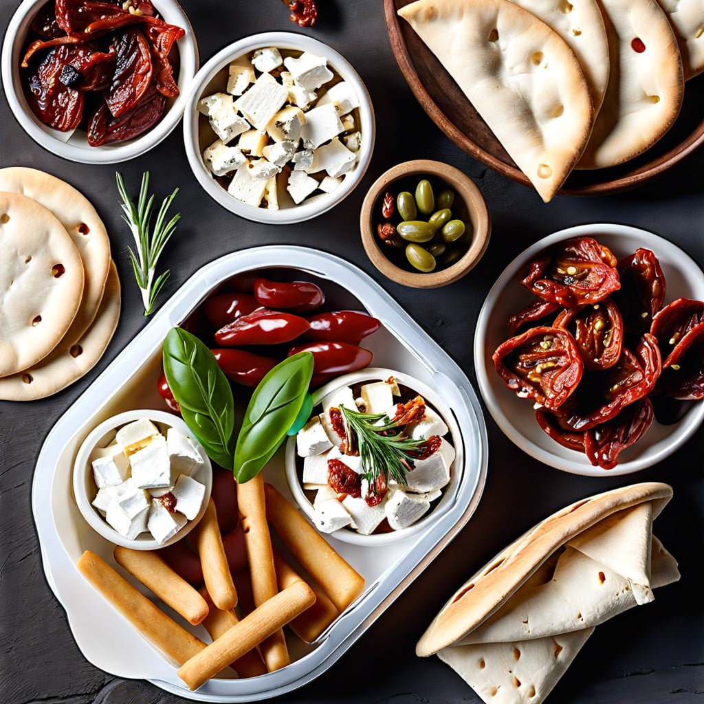 mediterranean morsels pita chips mini feta cubes and sun dried tomatoes