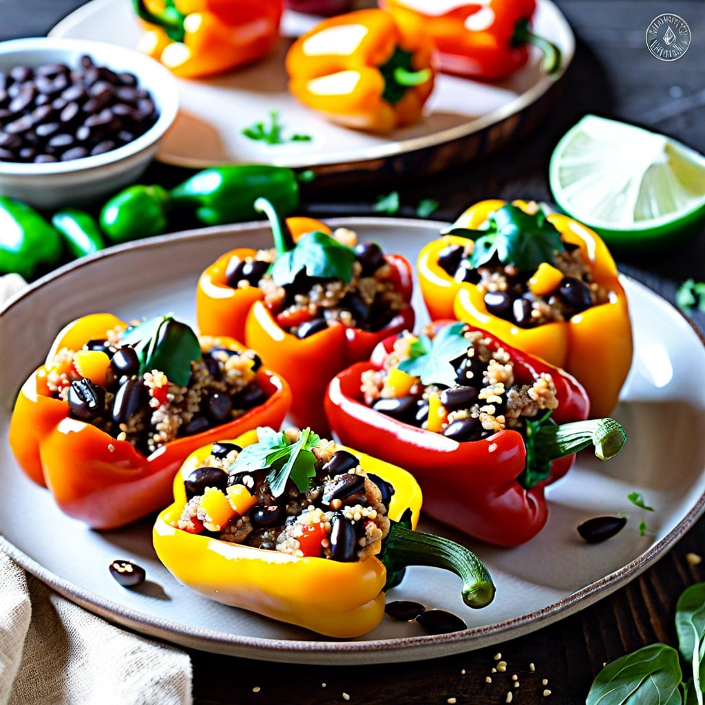 mini bell peppers stuffed with quinoa and black beans