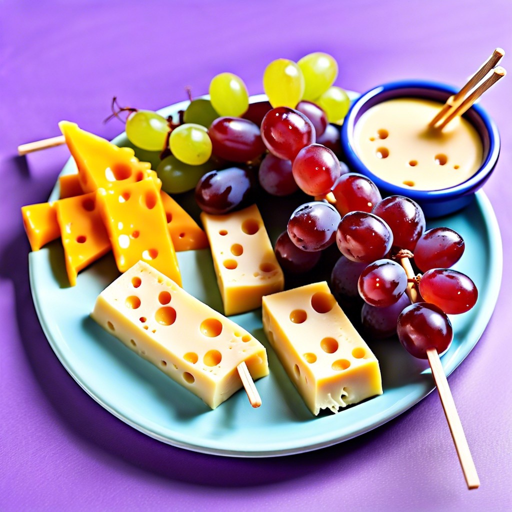 mini cheese and grape skewers