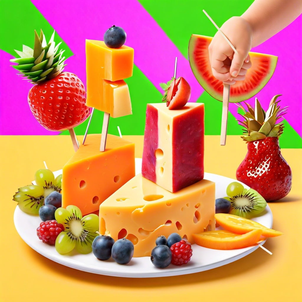 mini fruit and cheese skewers